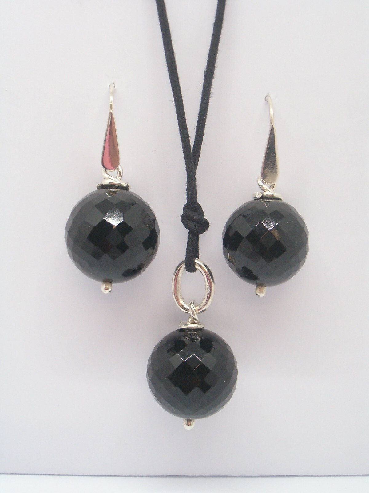 Earrings and Pendant in Natural OBSIDIAN and 925 SILVER - Parure hard stone -
