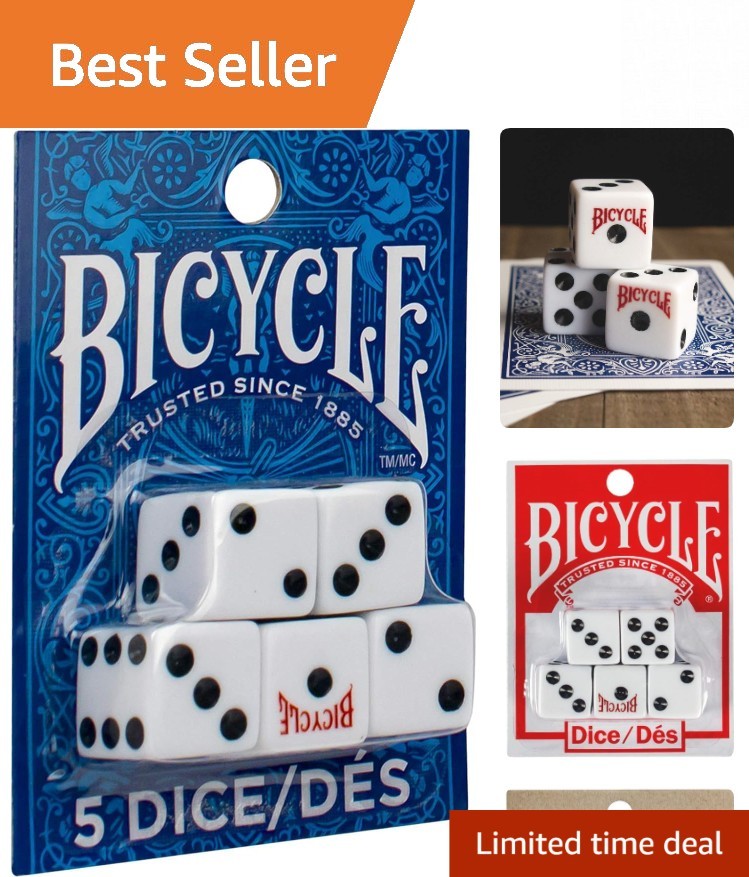 5 Count Bicycle Dice - Eco-Friendly Plastic, Perfect for Poker & Board Games