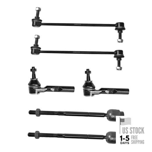  6pcs (2) ES800086+(2) EV80988+(2) K80252 Front Inner&Outer Tie Rod End,Sway 