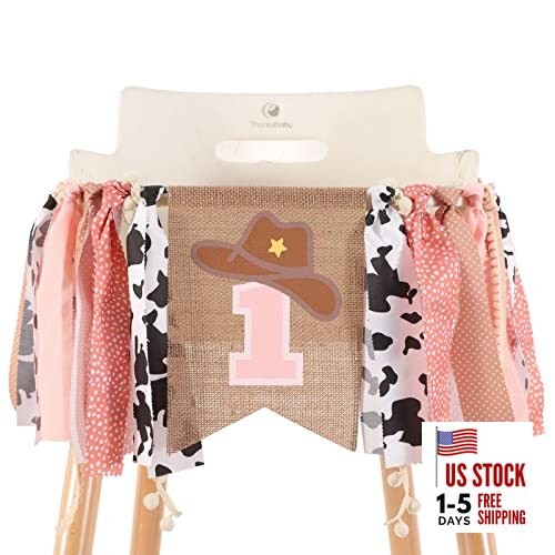 1st Birthday High Chair Banner - Cow Girl Rodeo for Party Fabric Decor,Cake 