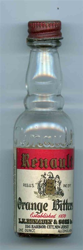 Renault Orange Bitters in Embossed Glass Mini Bottle 1930's Tax Exempt 