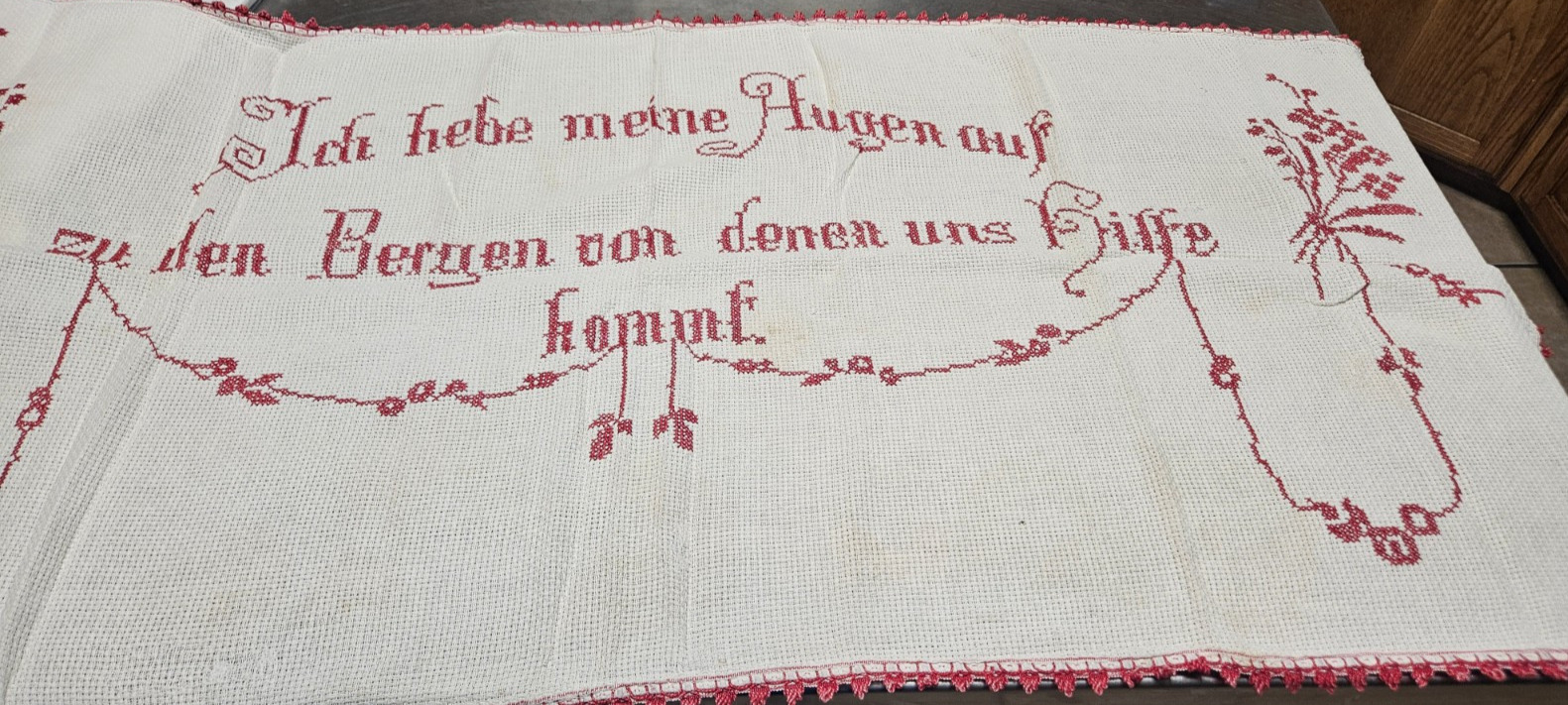 German Vintage Redwork Embroidery Tapestry