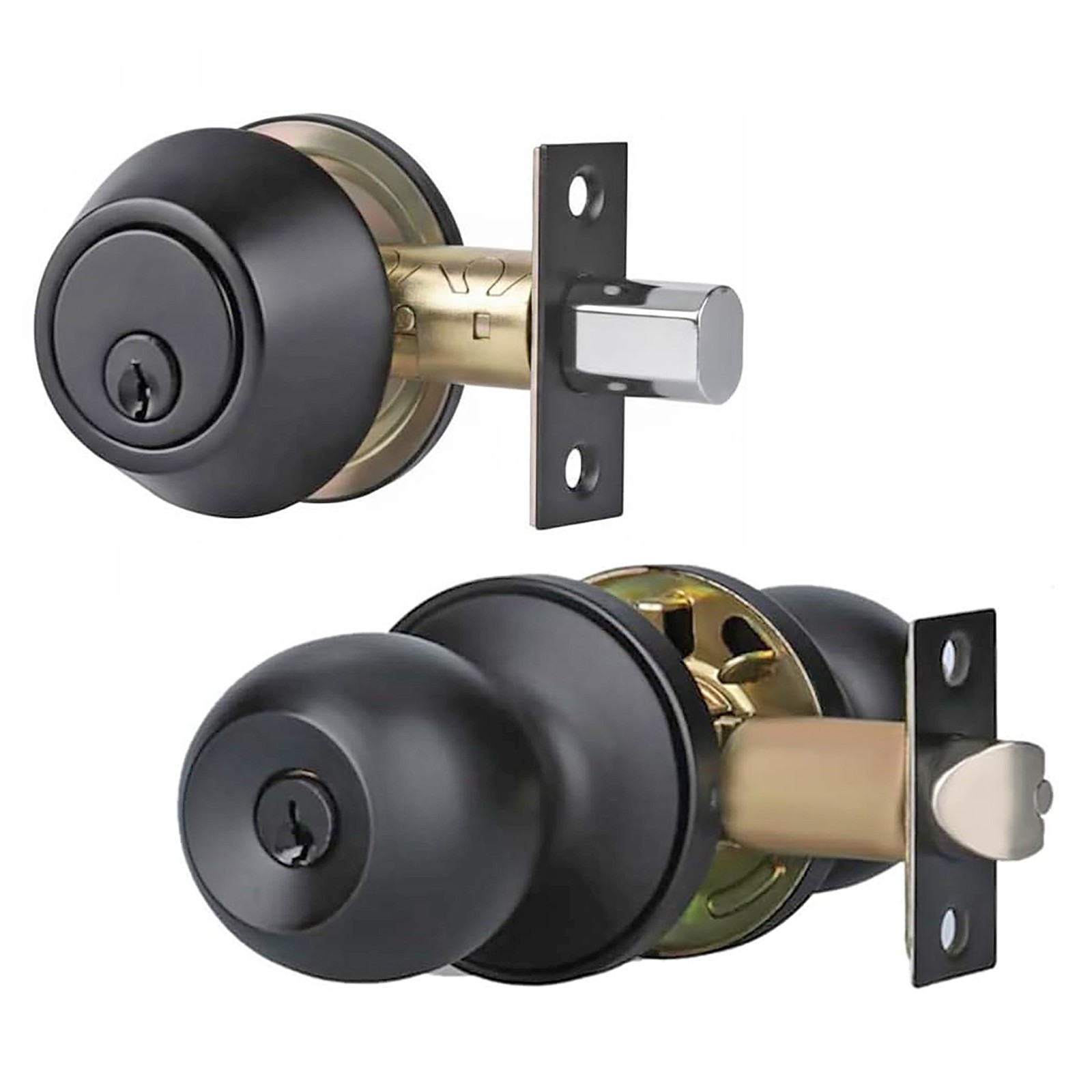 Matte Black Entry Door Lock Ball Handle Keyed Lock Stainless Steel Exterior