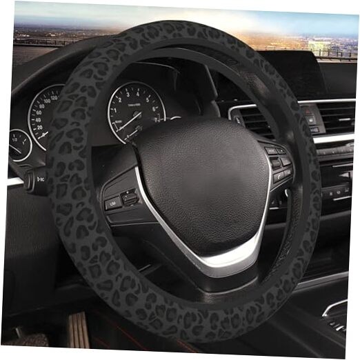 Steering Wheel Cover Universal Fit Car Interior 15 Inch Black Leopard Print 001