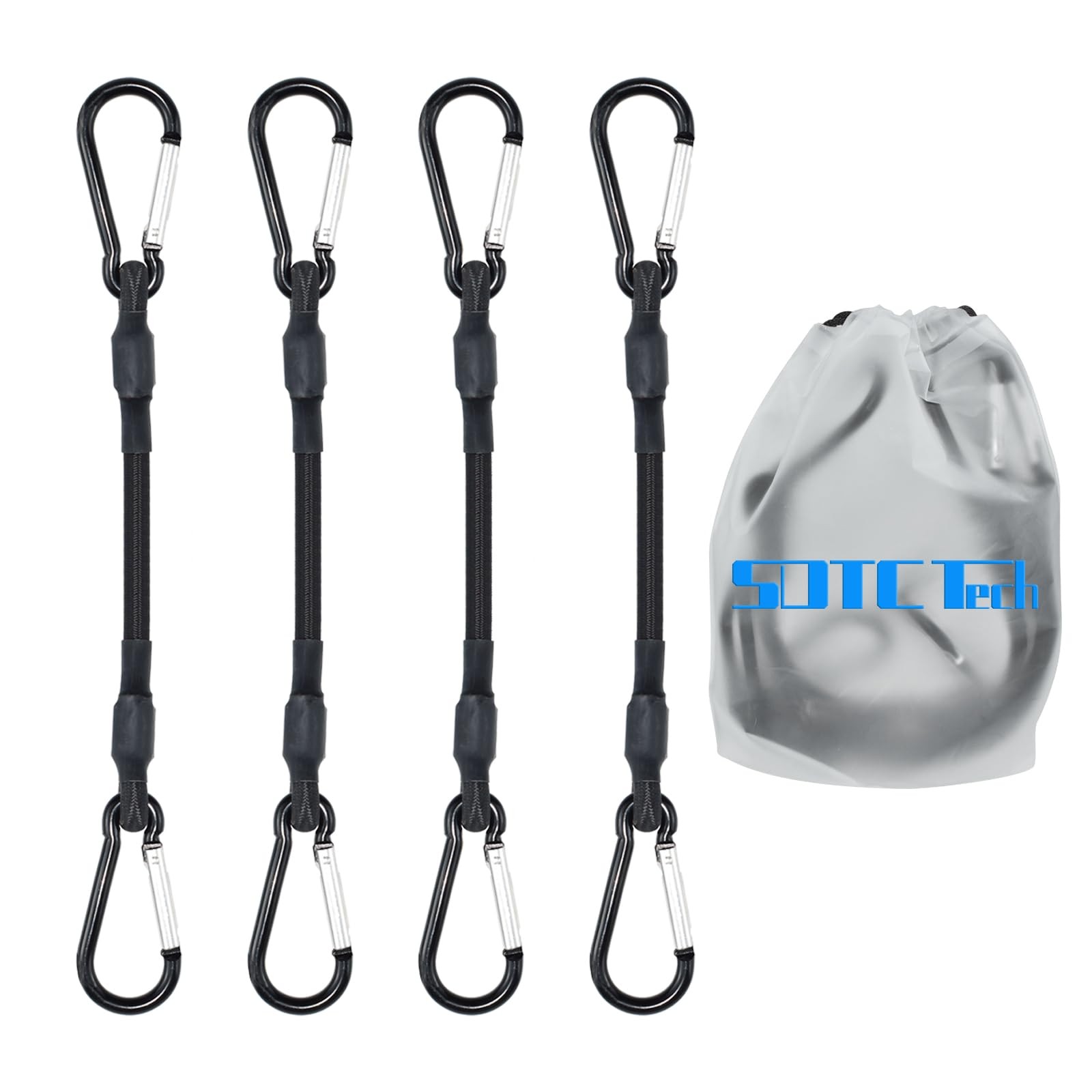 Mini Bungee Cords with Carabiner Hooks 12 Inch Heavy Duty Straps 4 Pack