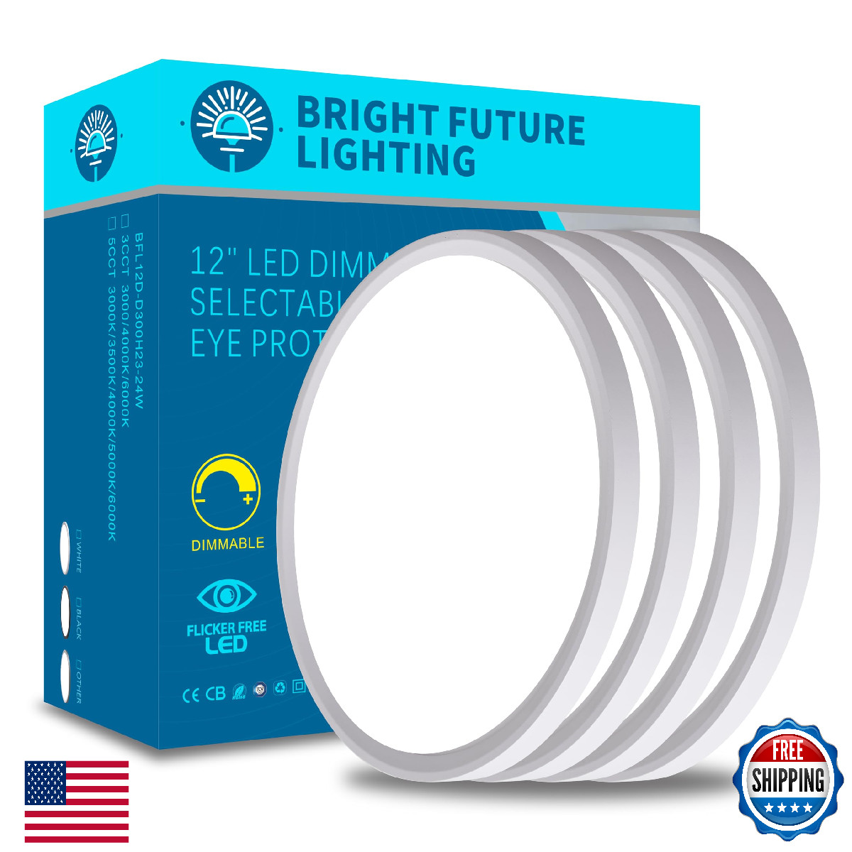 4Pack 12 Inch Dimmable LED Flush Mount Ceiling Light Panel,24W 2520LM,2700K-6000