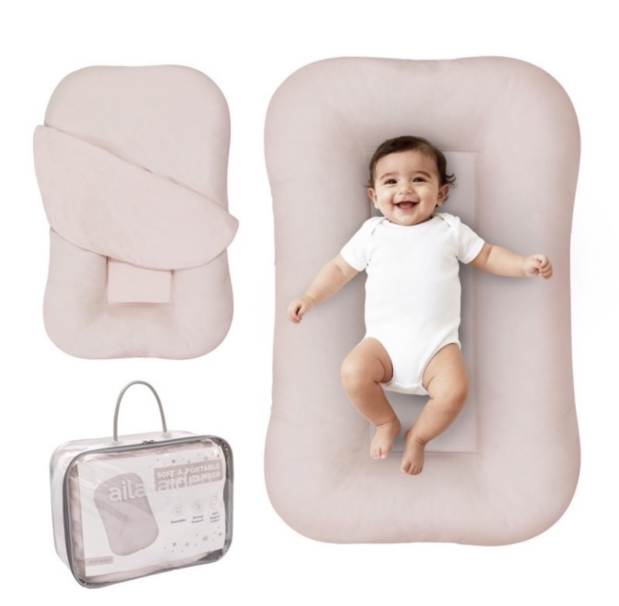 Aila + Aiden Baby Lounger | Organic Cotton Infant Lounger | Adjustable & Portabl