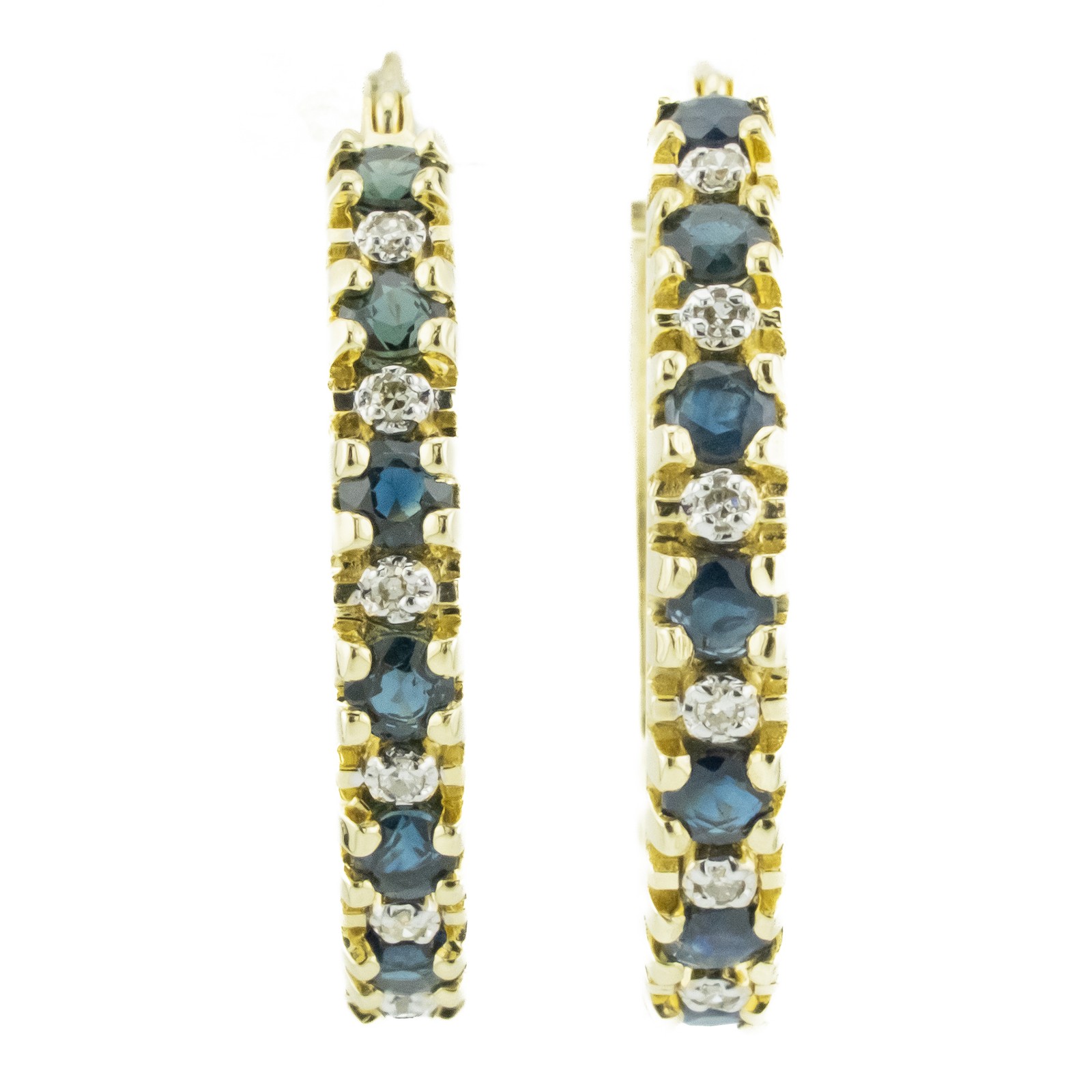 0.42ctw Sapphire & 0.12ctw Diamond Hoop Earrings in 14K Yellow Gold - 4.3 Grams