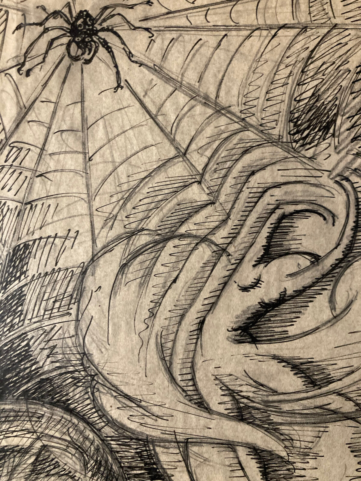 Très Beau Dessin Encre Sur Papier Toile Araignée Femme Danse 1930 A Identifier