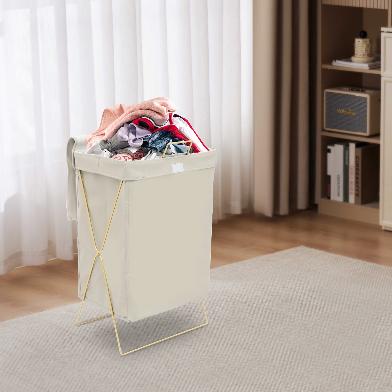 Gray + Gold Laundry Hamper X-Frame Laundry Basket, Dirty Clothes Basket w/Lid