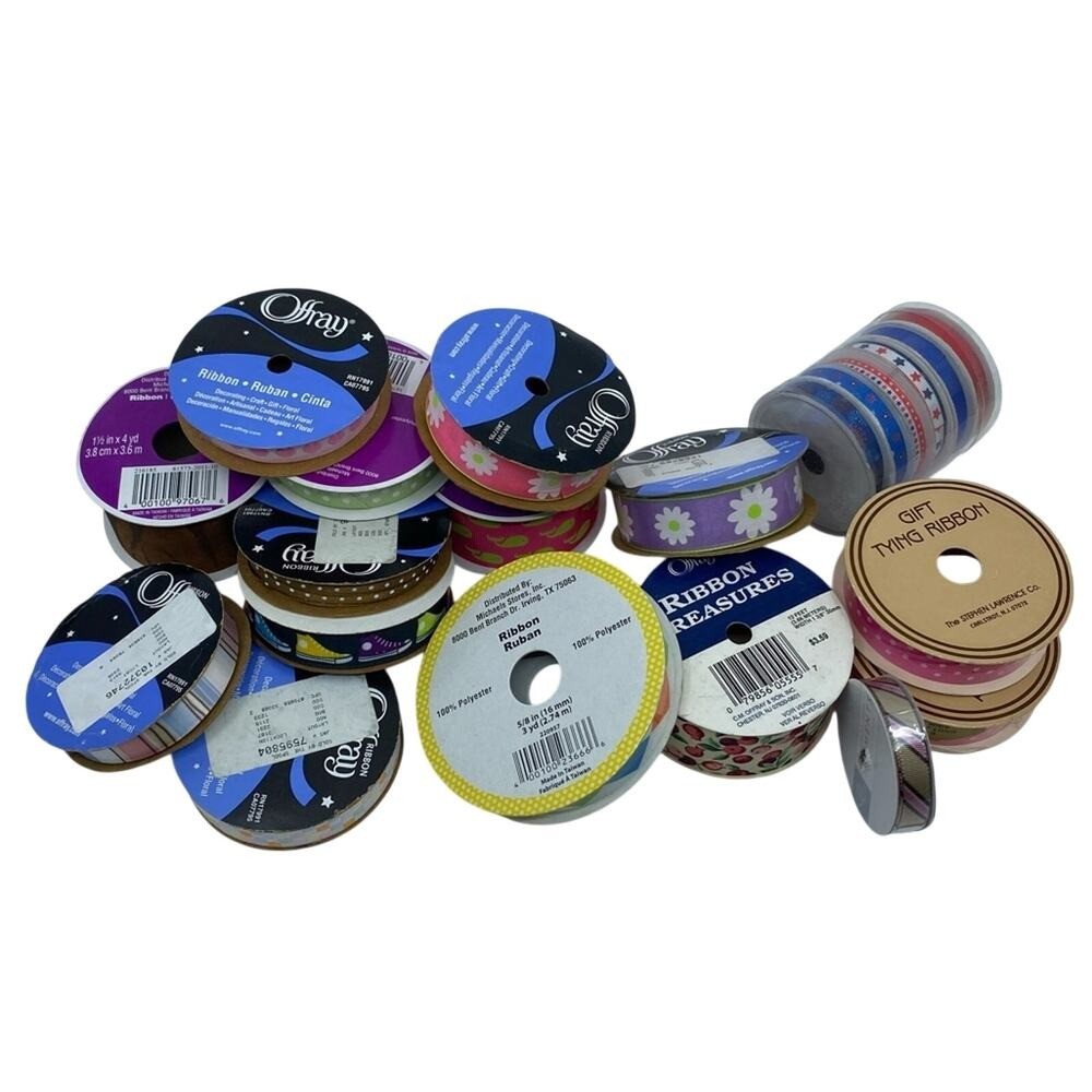 Ribbon lot bundle 23 rolls gift wrap crafts scrapbooking varied colors patterns