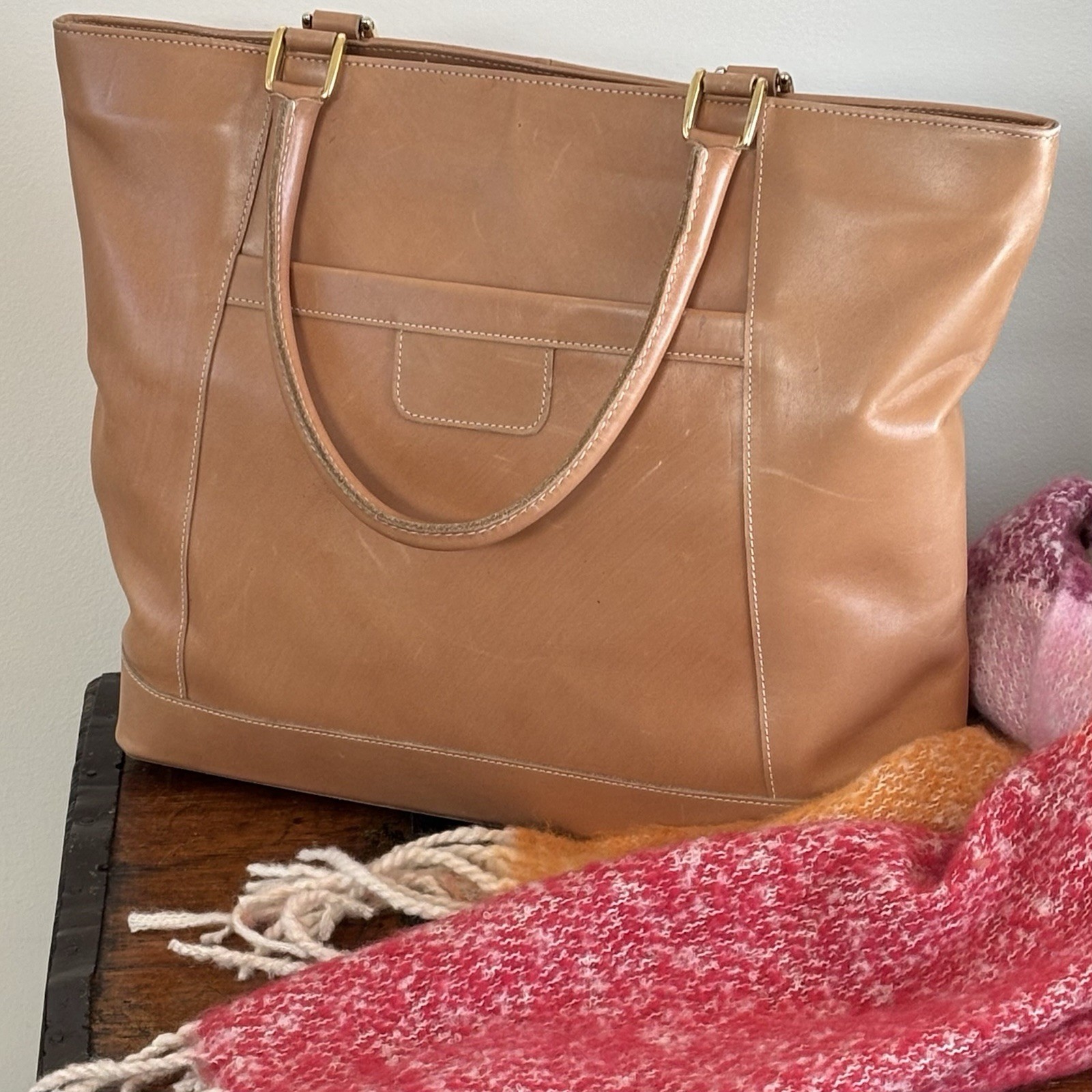 Vintage “FRENCH LUGGAGE CO” Natural Leather Travel Tote Weekend Bag NNT 80s