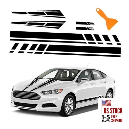 6PCS Racing Stripes for Cars - 2PCS Car Hood Decal + 2 Car Side Decals + Black