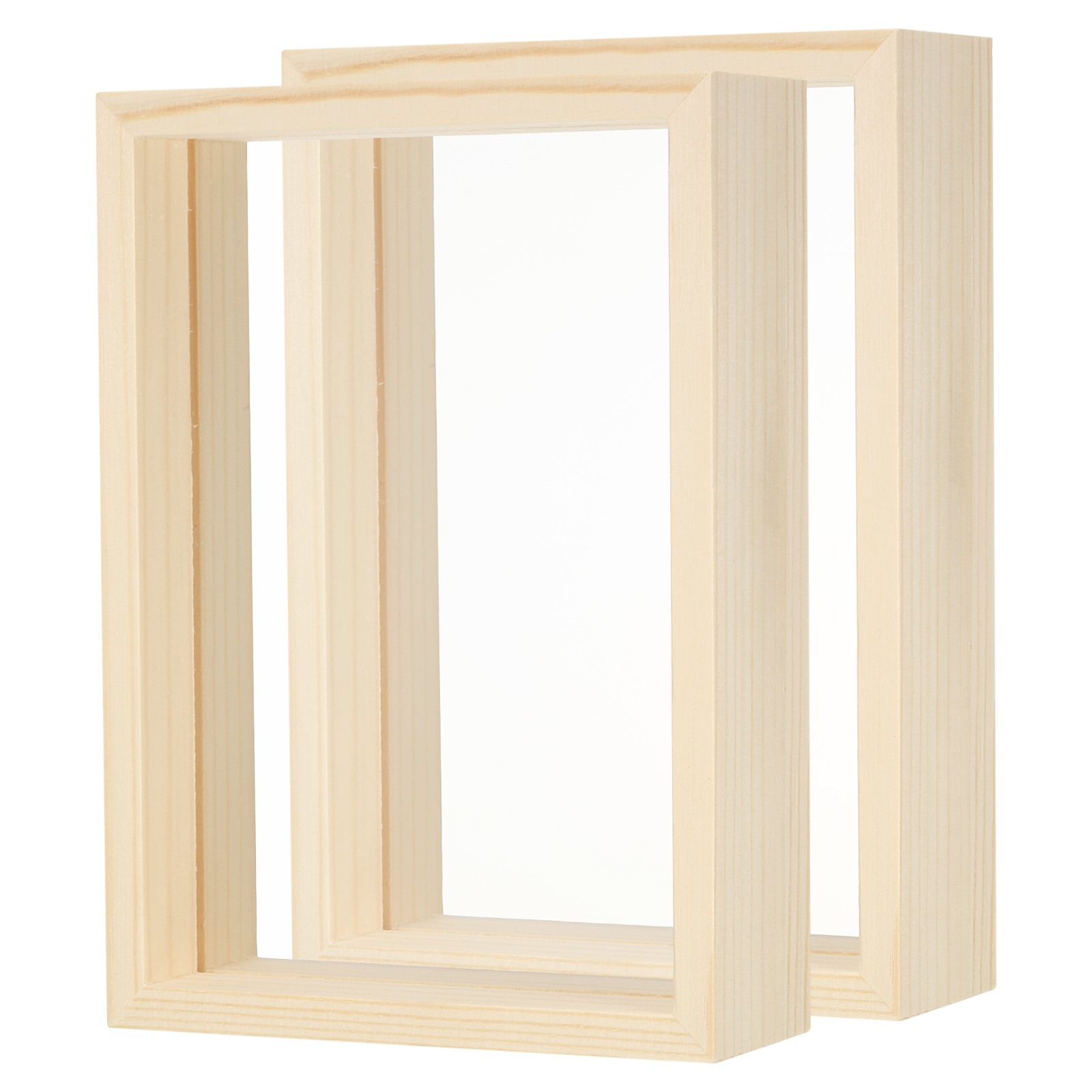 2 Pcs Wood Picture Frames Double Sided Acrylic Pressed Flower Frame Natural 4x6"