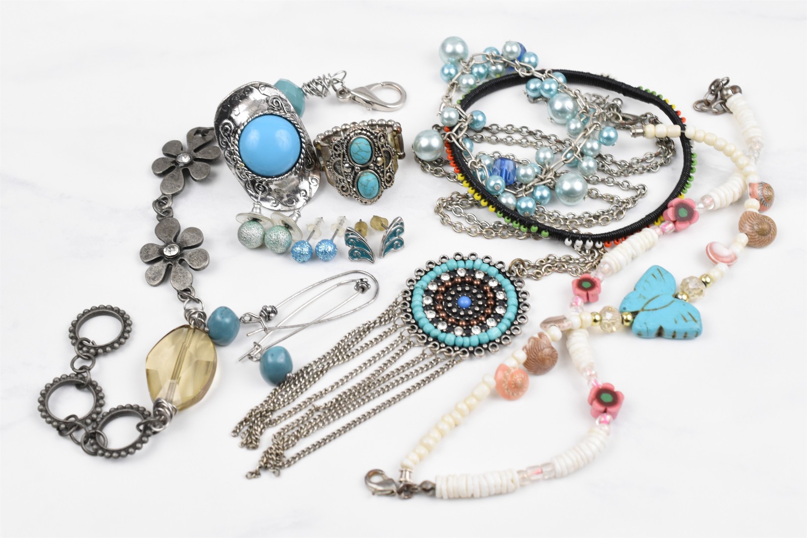 Handmade Studio 12pc Jewelry Lot Rings Earrings Bracelets Anklets Pendant Mixed