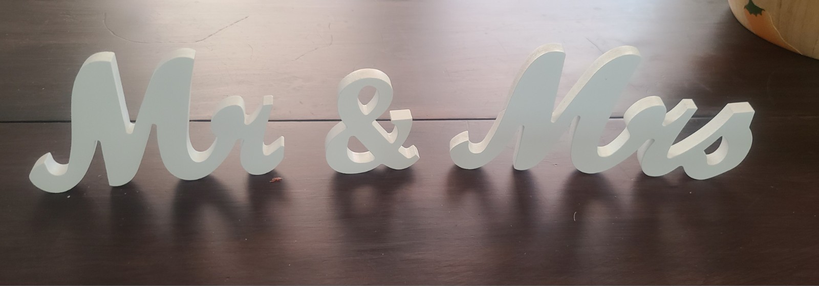 White Wood 'Mr & Mrs' Wedding Table Sign Modern Centerpiece 6x18x1in Matte