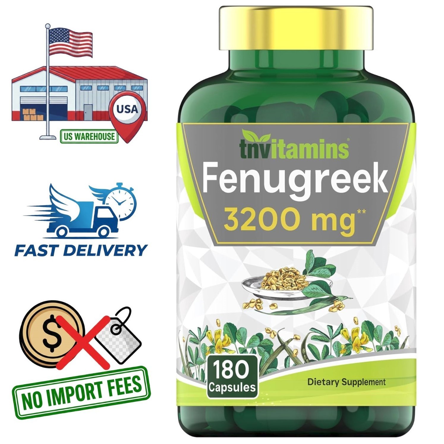 Fenugreek Extracto de Semilla en Polvo 3200mg 180 Cápsulas | 6 Meses