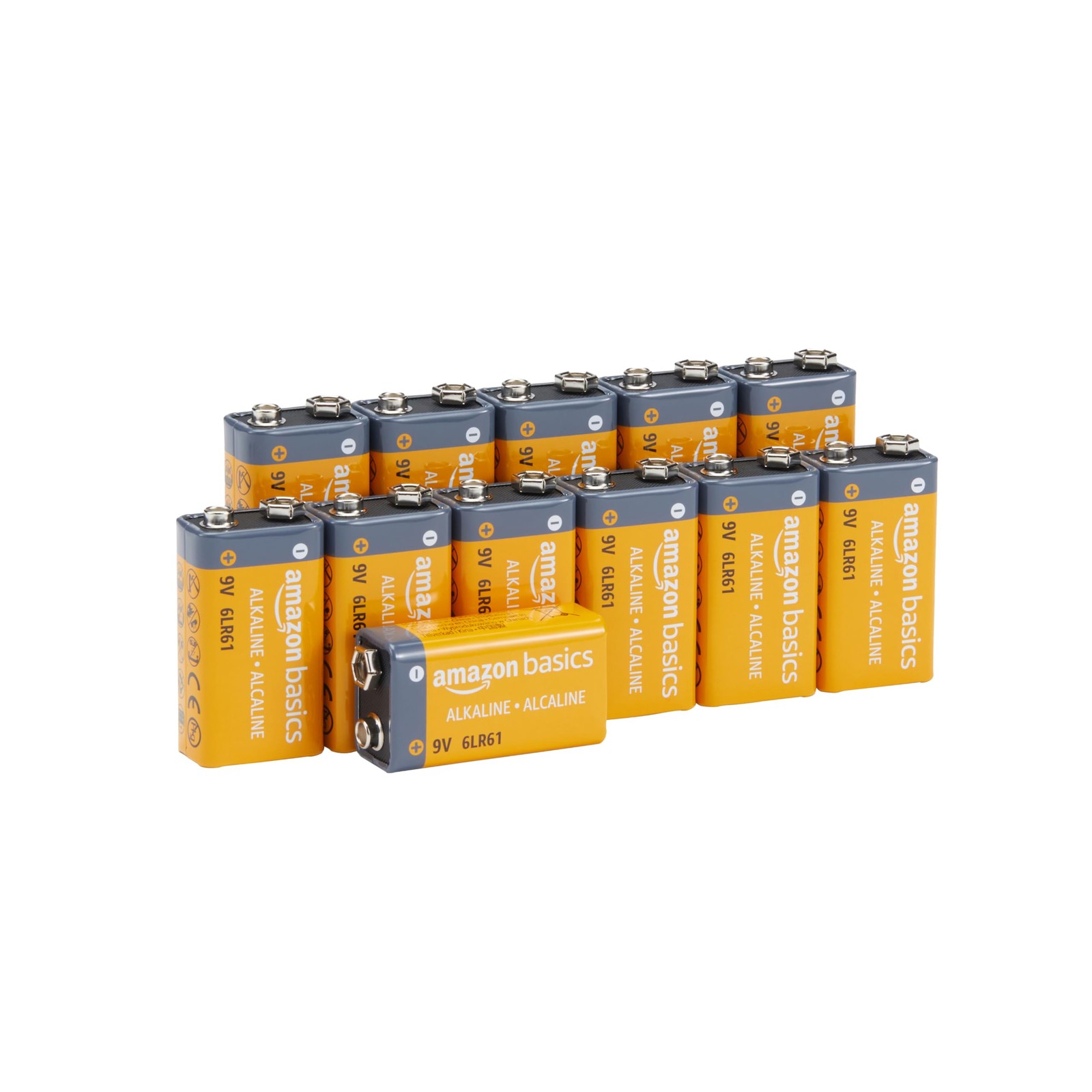 Basics 12-Pack 9V Long-Lasting Alkaline Batteries, 5-Year Shelf Life - For Smoke