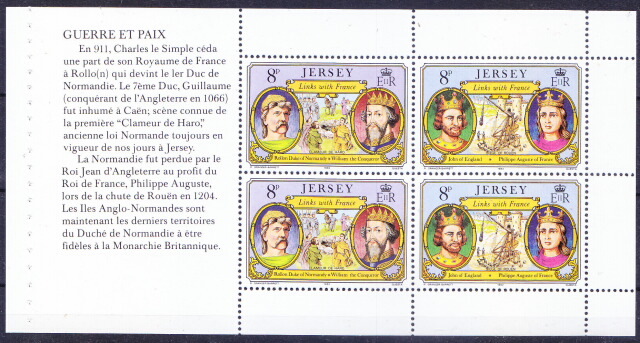 Jersey 1982 MNH SS, Kings, William, Rollon Duke, Philippe Auguste 