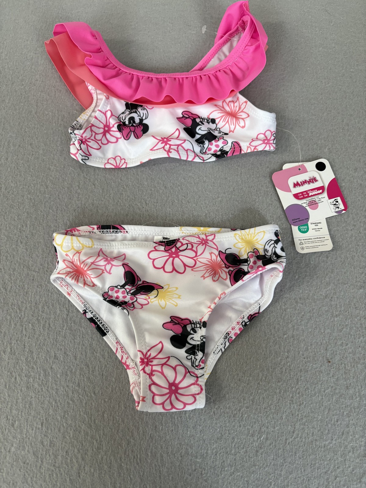 Disney Junior Minnie Mouse Toddler Bikini 2T UPF 50+ 2 Piece Set Pink Floral New