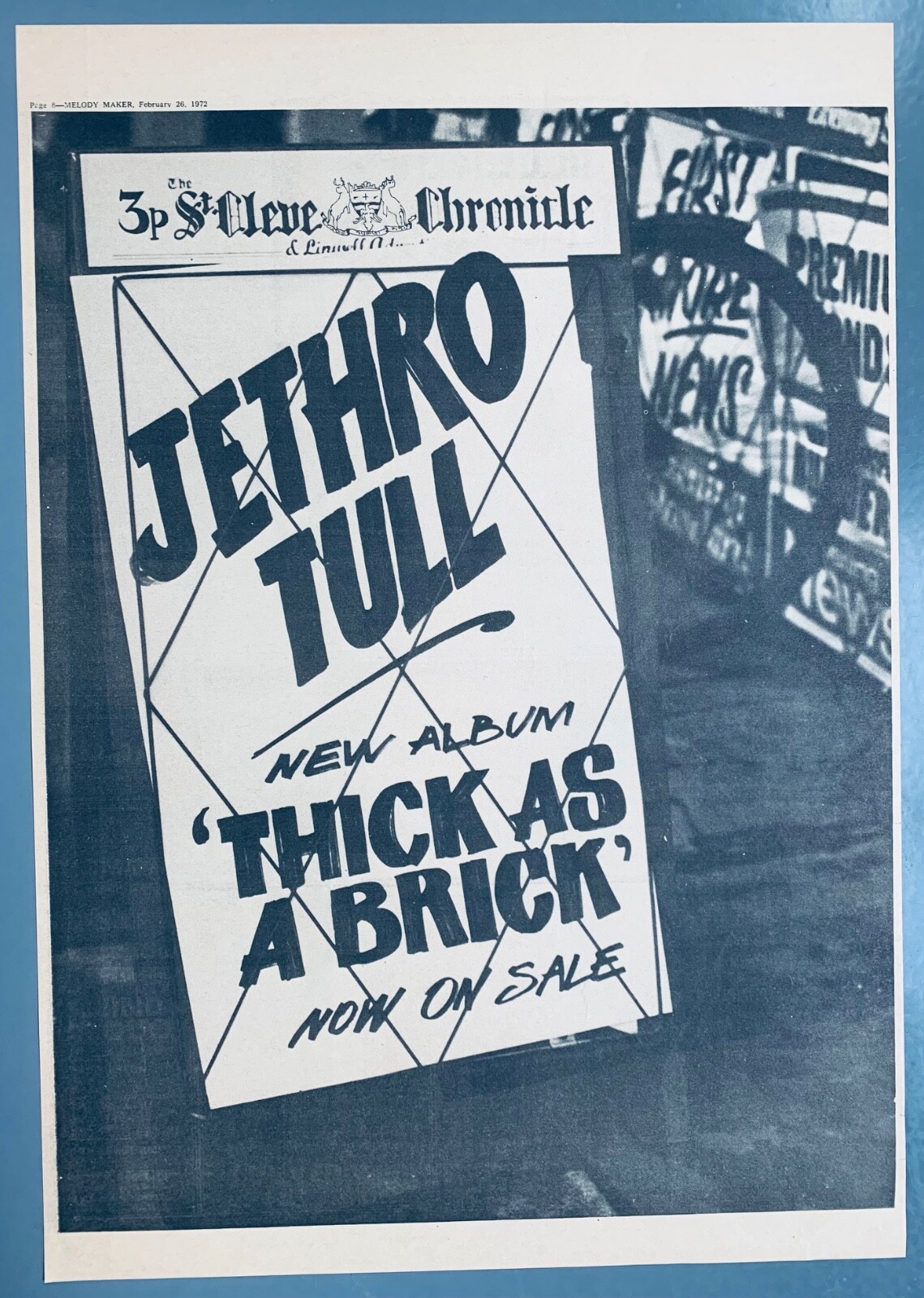 JETHRO TULL 1972 UK POSTER ADVERT THICK AS A BRICK Prog IAN ANDERSON