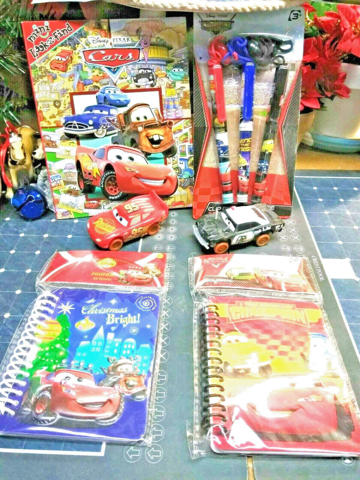 Disney Pixar Cars Fun Set Lot - Book, Clip Pens w/ Rope Journals, Crazy Crashers