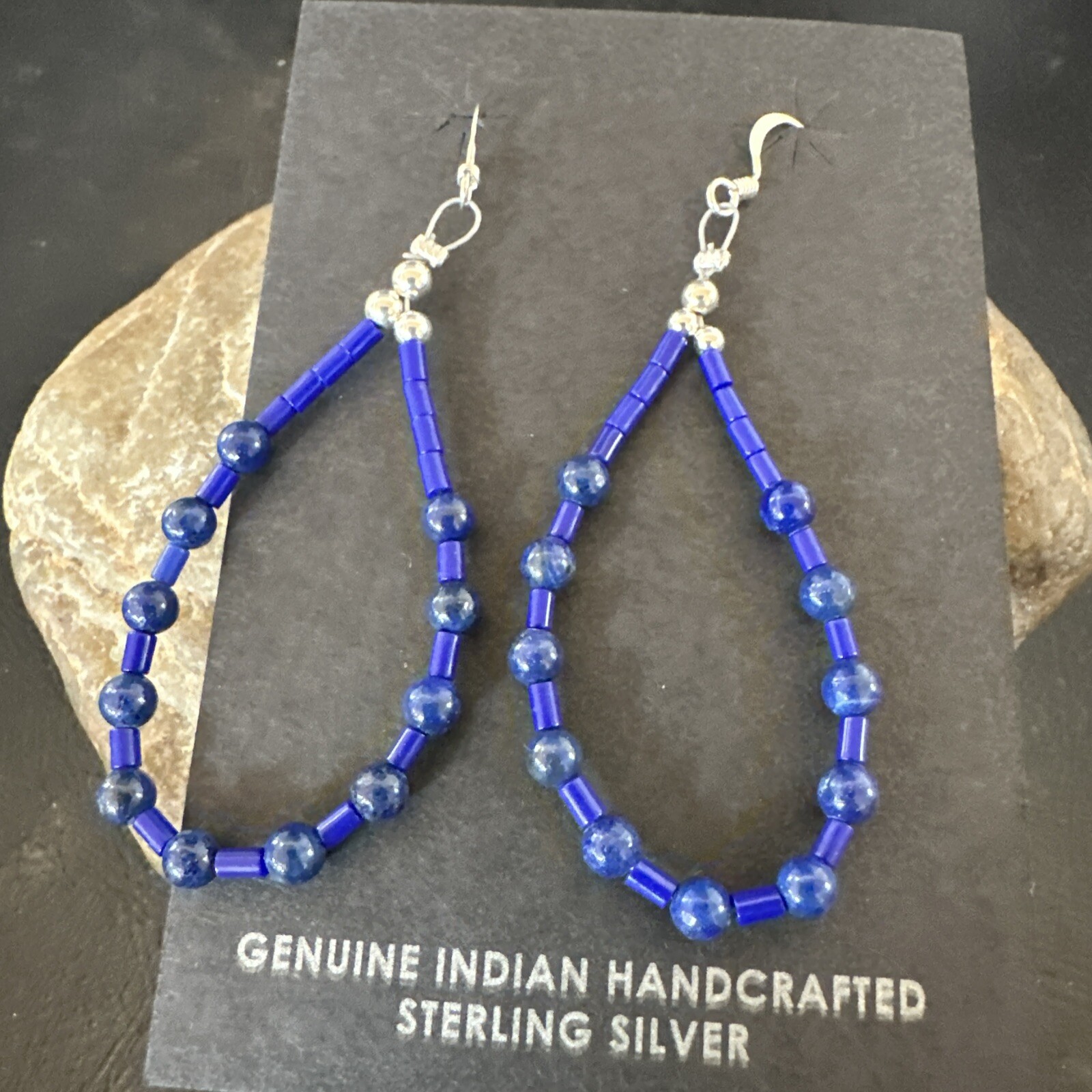 Blue Lapis 1S Heishi Liquid Sterling Silver Dangle Bead Earrings 17889