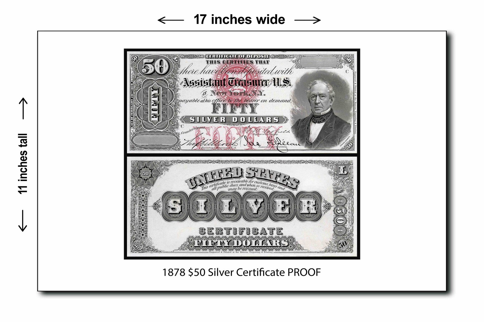 1878 $50 Silver Certificate PROOF - 11x17 Poster