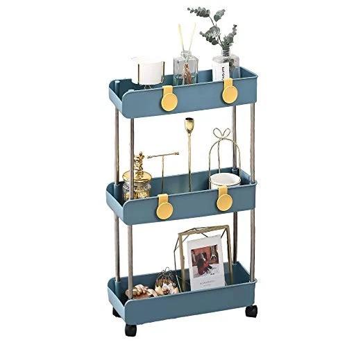 3-Tier Slim Mobile Shelving Unit on Wheels, Slide Out Rolling Bathroom Stor