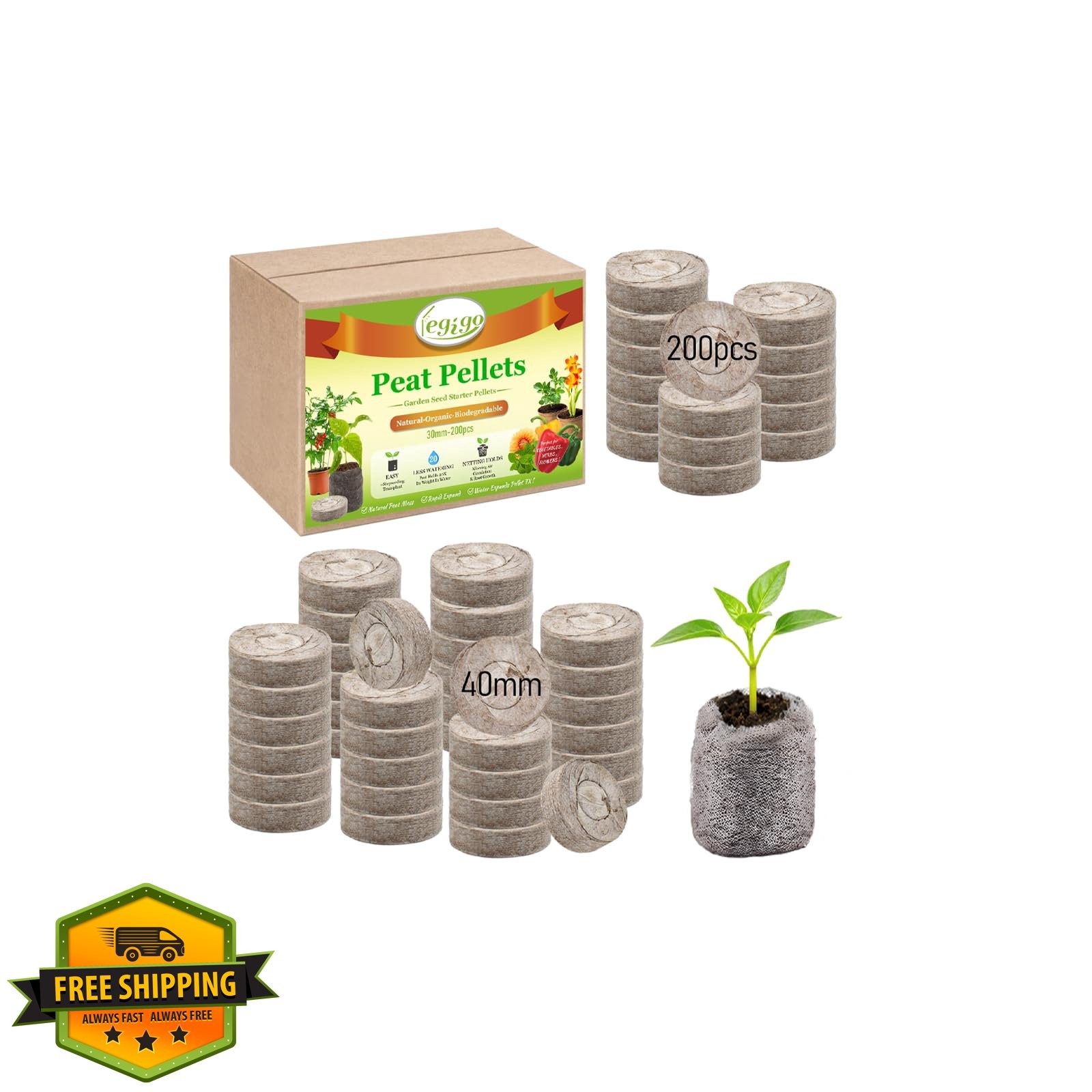 Legigo 200 PCS 40mm Peat Pellets Seed Starter Soil Pods Plugs