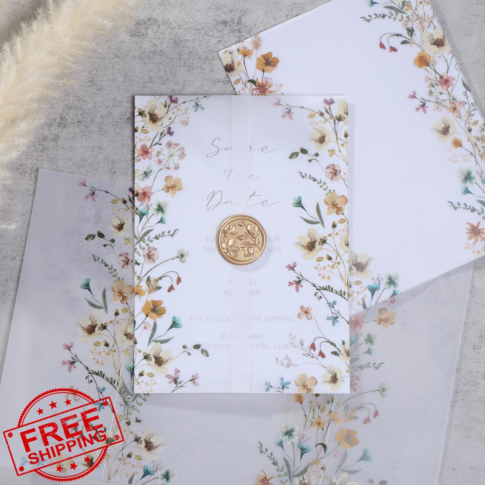 UNIQOOO Vellum Jackets 5x7 Invitations 50 Pack Autumn Wedding
