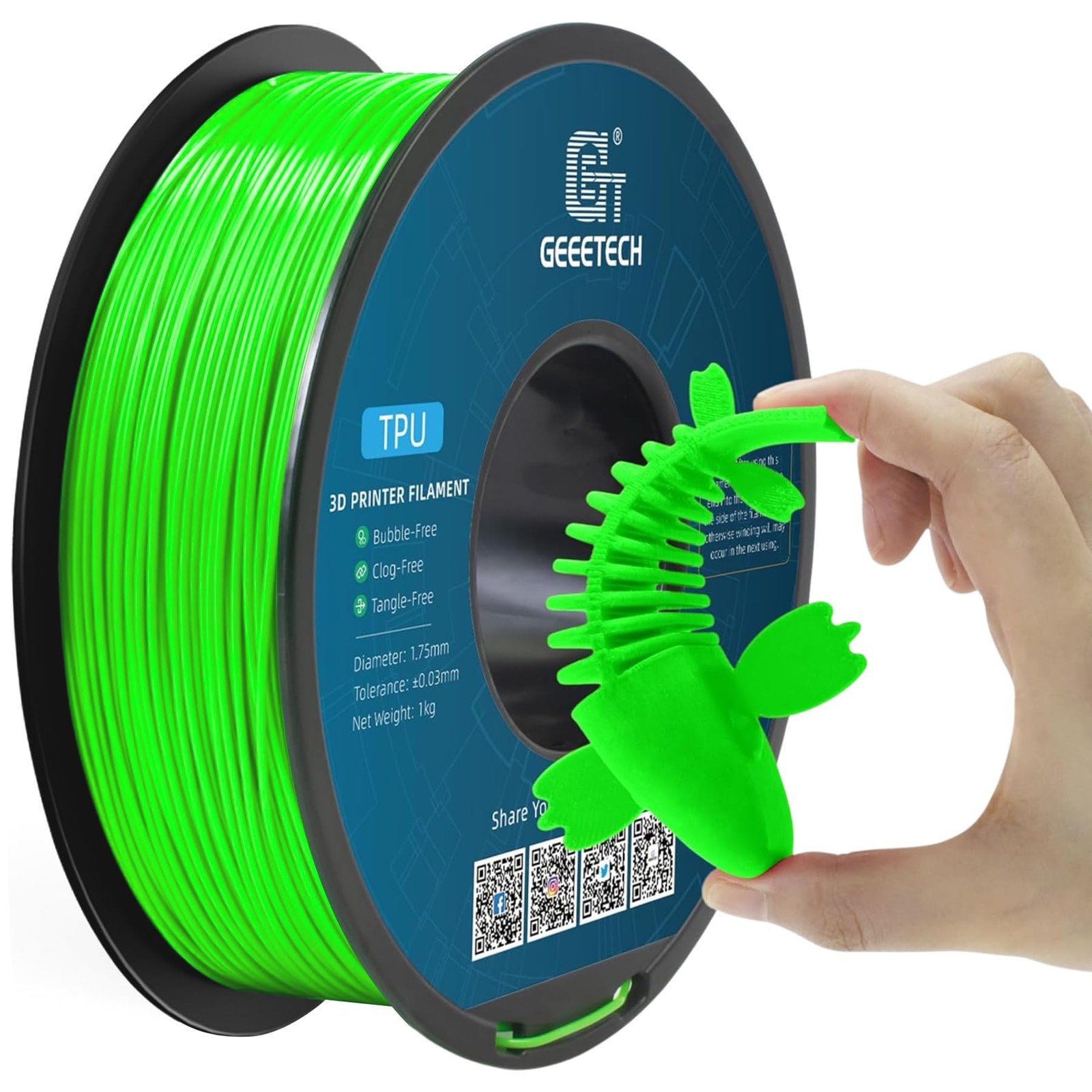 Geeetech TPU Filament 1.75mm – 95A Flexible 3D Printer Tpu Green 
