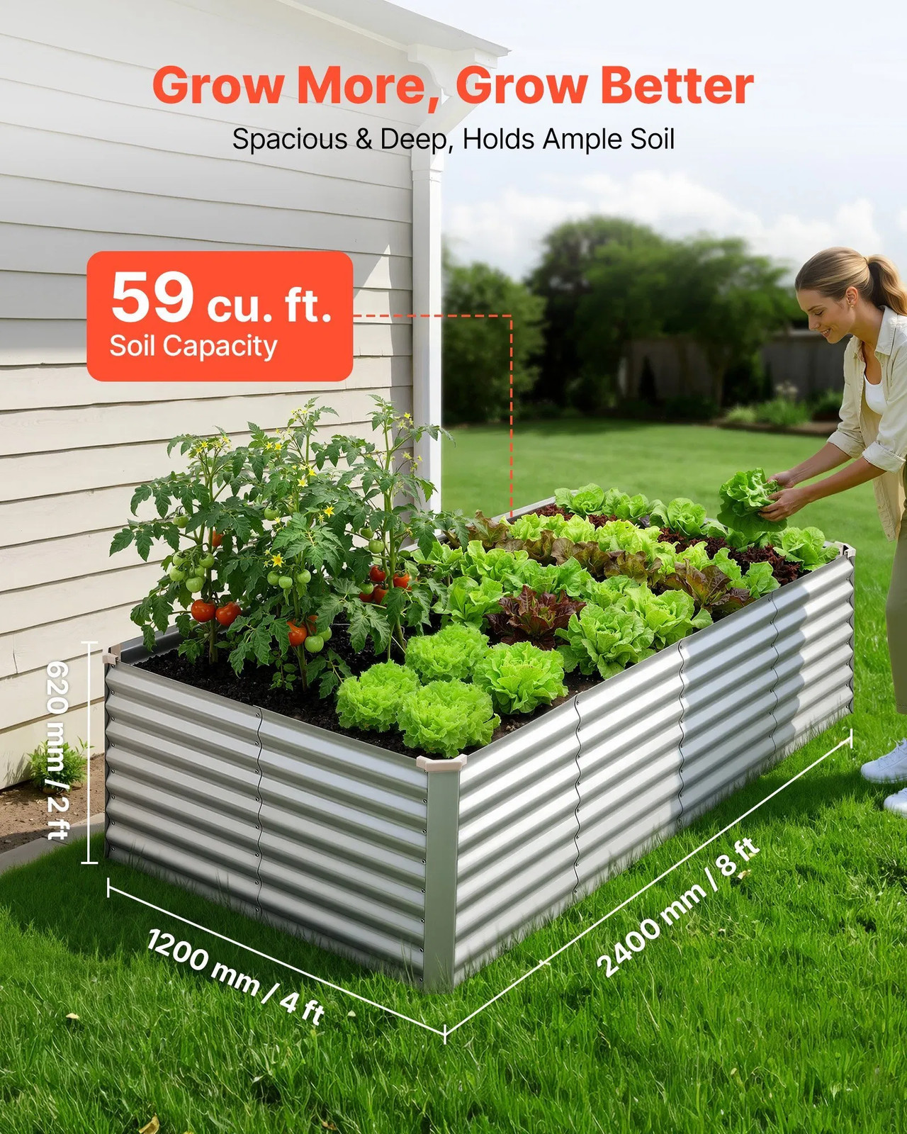 Galvanized Raised Garden Bed, 8 x 4 x 2 ft, Rectangular Metal Planter Box Kit O
