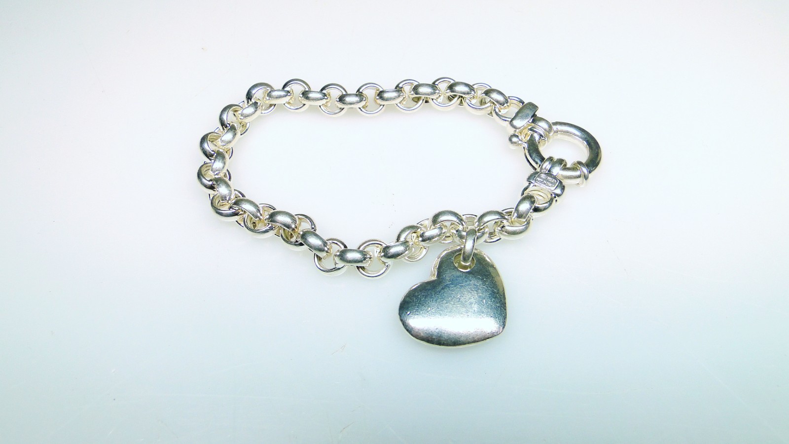 Sterling Milor Italy Silver Link Bracelet w Heart Dangle Charm