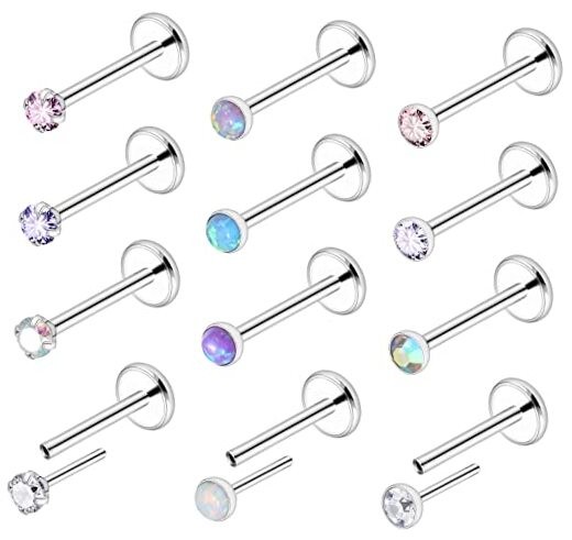  20G 18G 16G Threadless Push in Nose Rings Studs 18g, 2mm top,post length:8mm