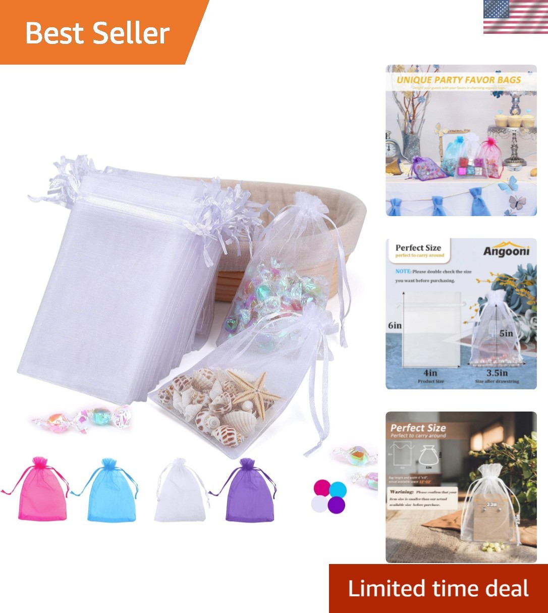 100PCS 4x6 Inch Organza Gift Bags for Jewelry Party Wedding Favor,  Sheer Gif...