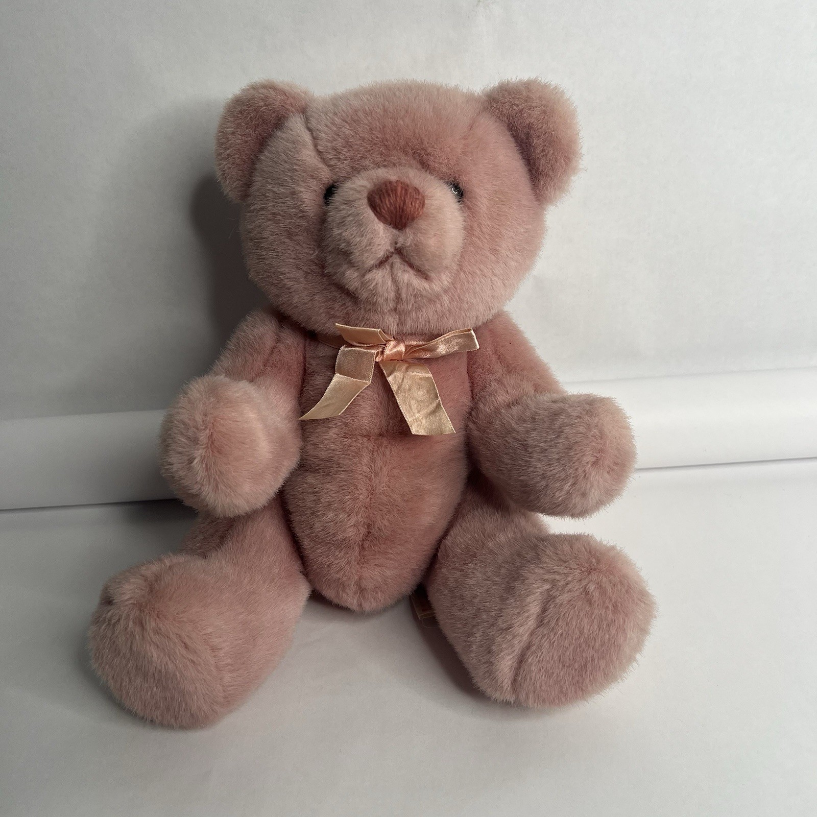 Rare VTG 1989 Dakin Dusty Pink Jointed Teddy Bear Bow Plush Stuffed  Animal 14"