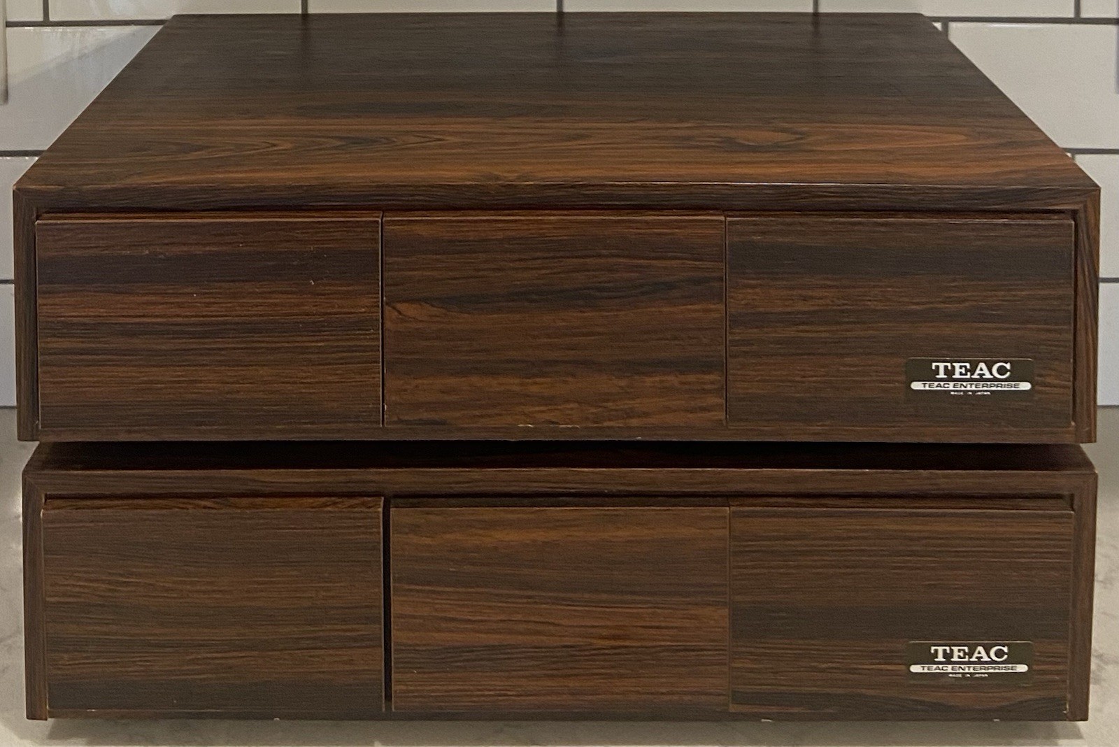 2 - Vintage TEAC Woodgrain Cassette Tape Storage Cabinet Japan, ALL WOOD.