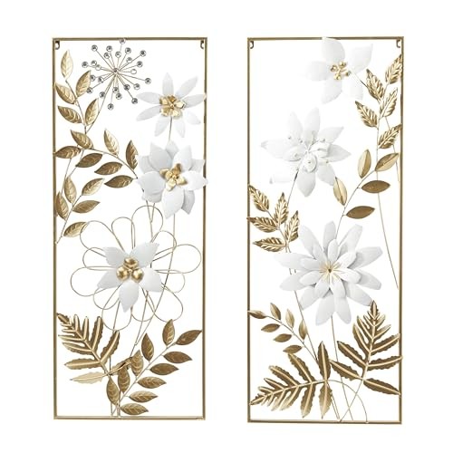 Deco 79 Metal Floral Home Wall Decor Wall Sculpture with 14.4"L x 2.5"W Gold