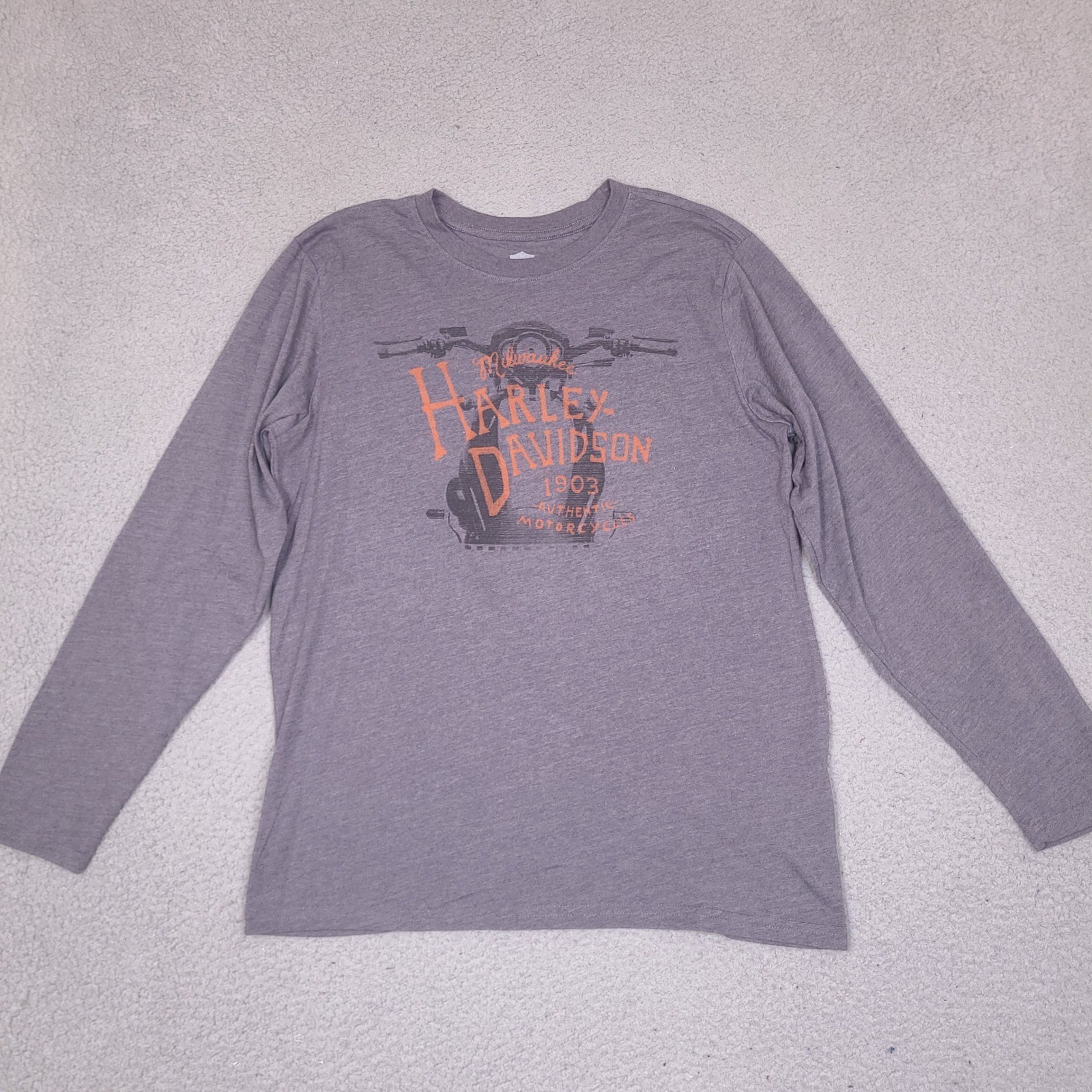 Harley Davidson T-Shirt Mens Large Long Sleeve Graphic Gray Milwaukee Motorcycle