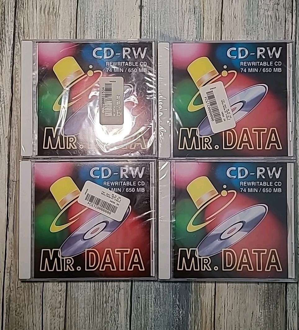 Lot Of 4 Mr. DATA Single Disk 74 Minutes 650MB CD-RW Net 170 Gig NEW.