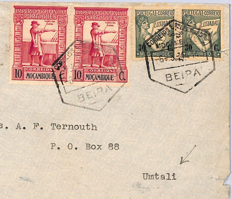 MOZAMBIQUE Cover Beira *RHODESIA MAIL* Umtali 1944 NAVIGATOR 10c Pair WB227