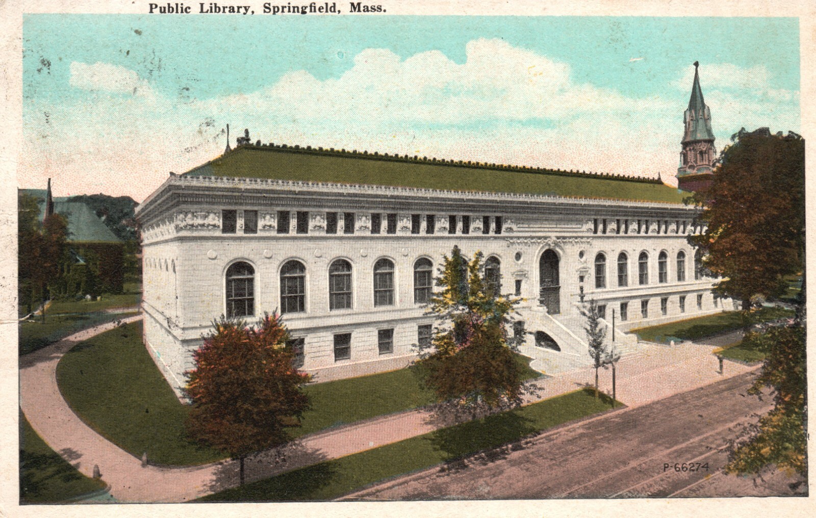 Vintage Postcard 1910's Public Library Springfield MA Massachusetts