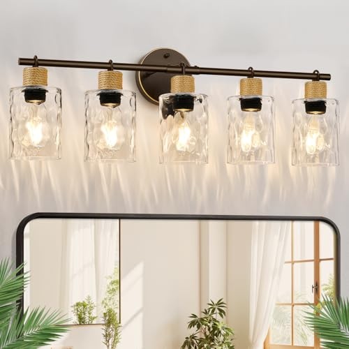 Bathroom Light Fixtures Coastal Vanity Lights with 5-Light Brown and Gold