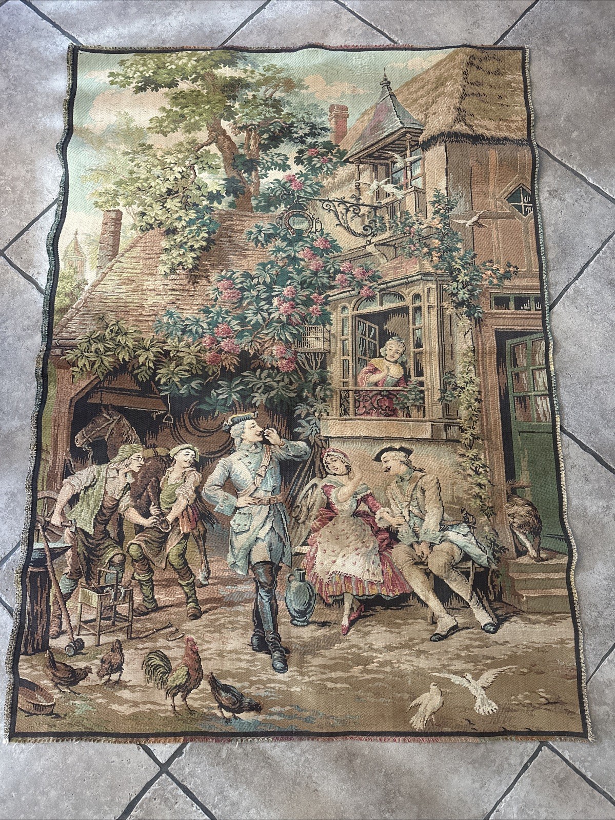 Pretty Vintage Aubusson Style Jacquard Tapestry 54x38