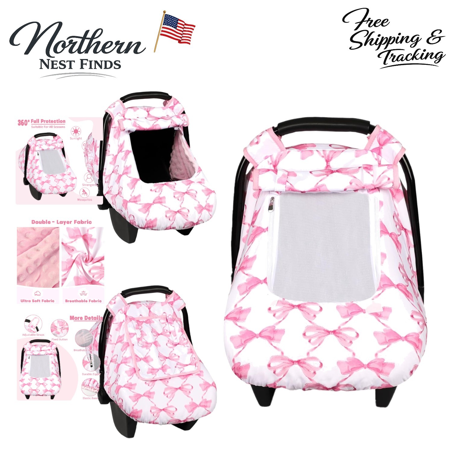 Elegant Baby Car Seat Cover with Peep Windows | Perfect Gift for New Parents