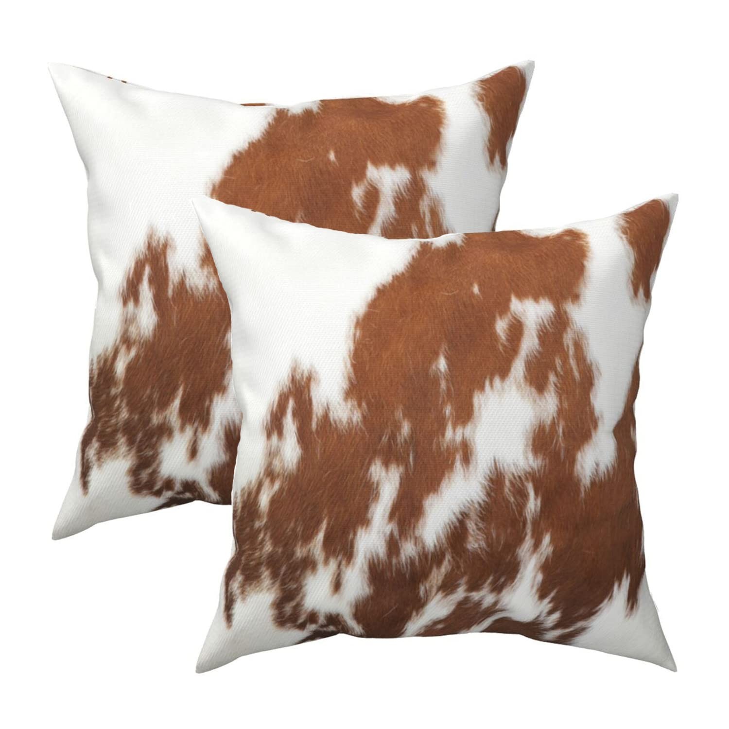 Western Cow Print Throw Pillows Cover Set Of 2 Brown Red White Faux Fur Cowhi...