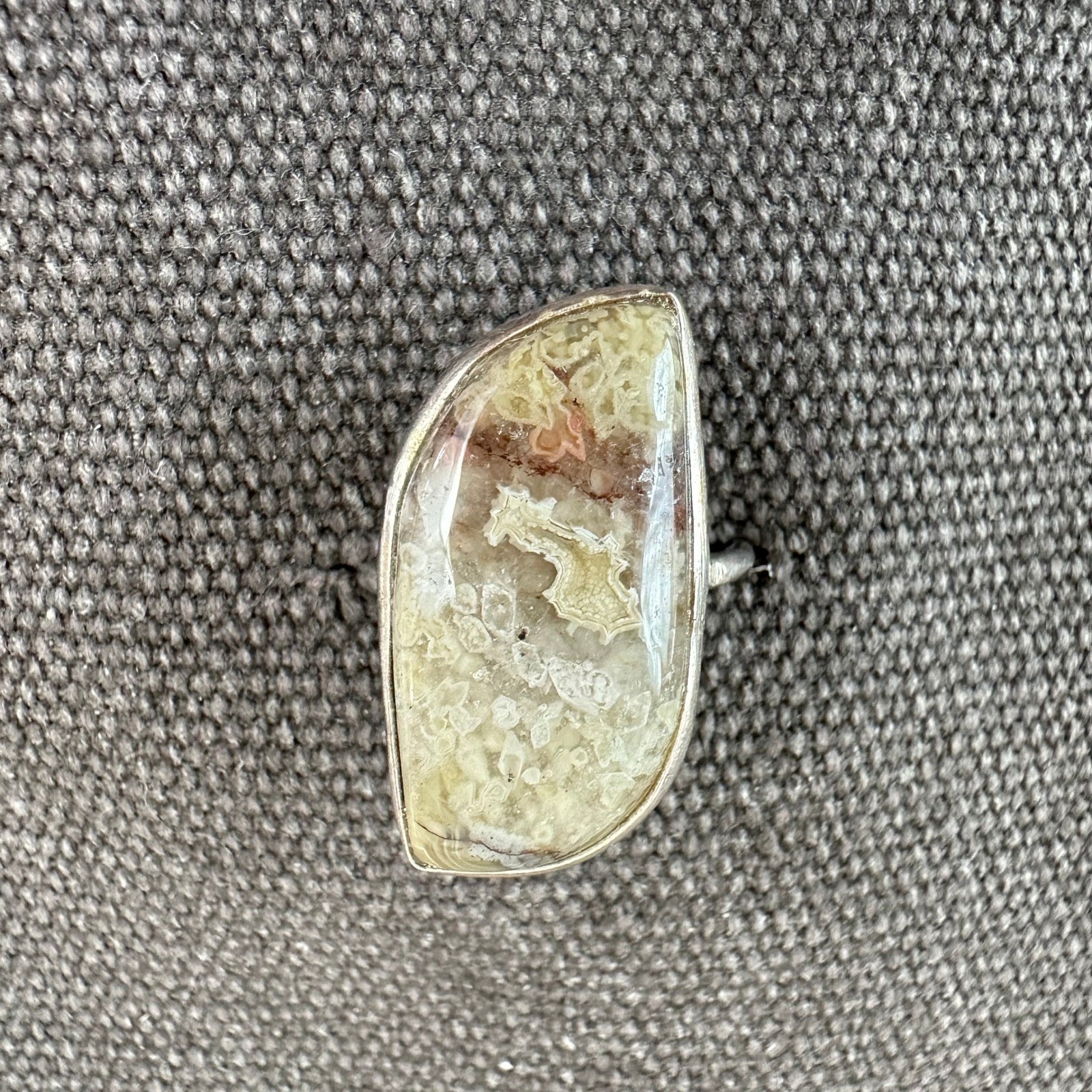 Sterling Silver Crazy Lace Agate Ring Freeform Cabochon Size 6.5 2mm Band