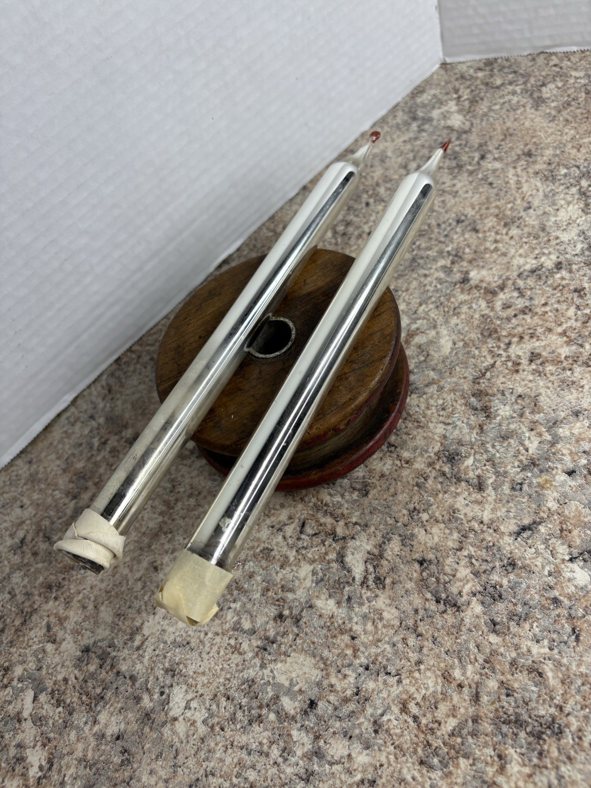 Pair Lot 2 Mercury Glass Candle Tapers Vintage  9.5”  MCM Hand Blown