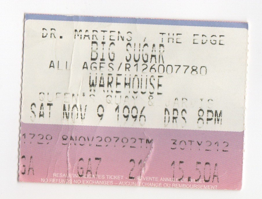 Big Sugar Concert Ticket Stub Warehouse November 9 1996